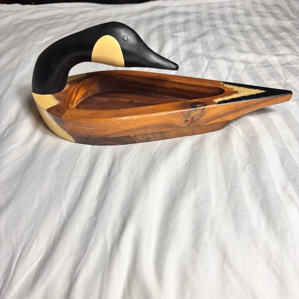 MCM handmade wooden duck head catch all dish or decorative object farmhouse
